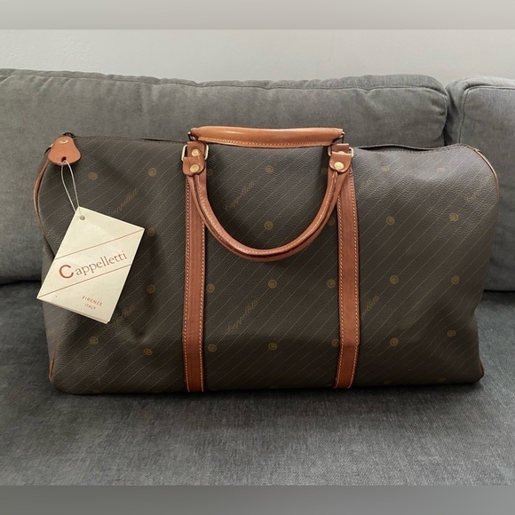 Vintage New Cappelletti Waxed Canvas Leather Travel/Overnight Duffel Bag - Picture 1 of 12